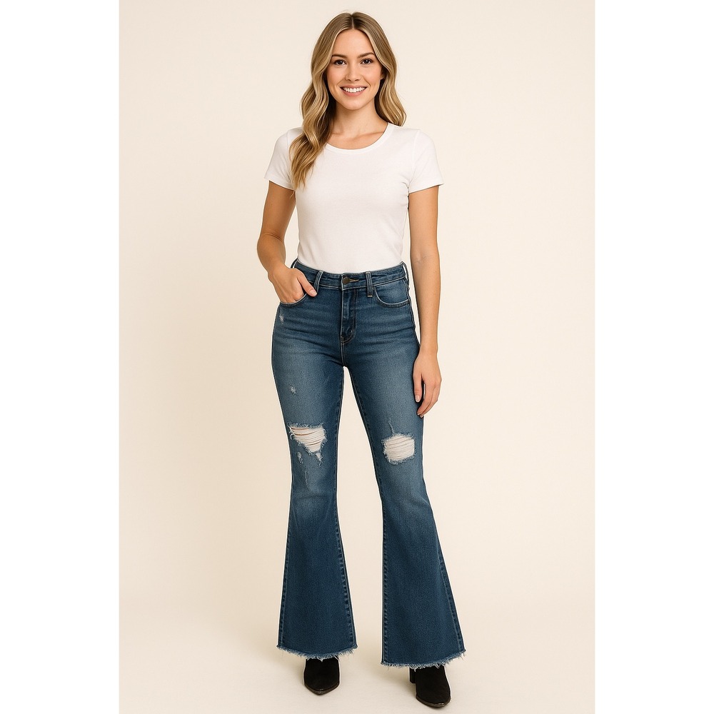 Judy Blue Jeans Women's Size 13/31 High Rise‎ Flare Distressed Raw Hem stretch